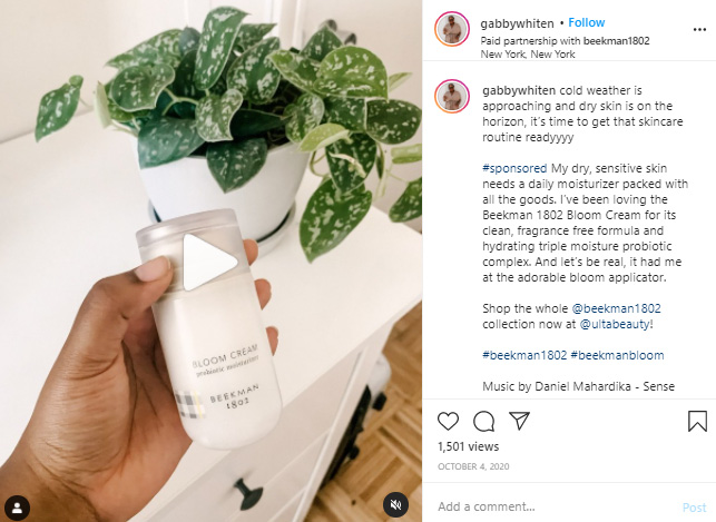 Instagram Video post of a paid collaboration between a nano-influencer and a brand.
