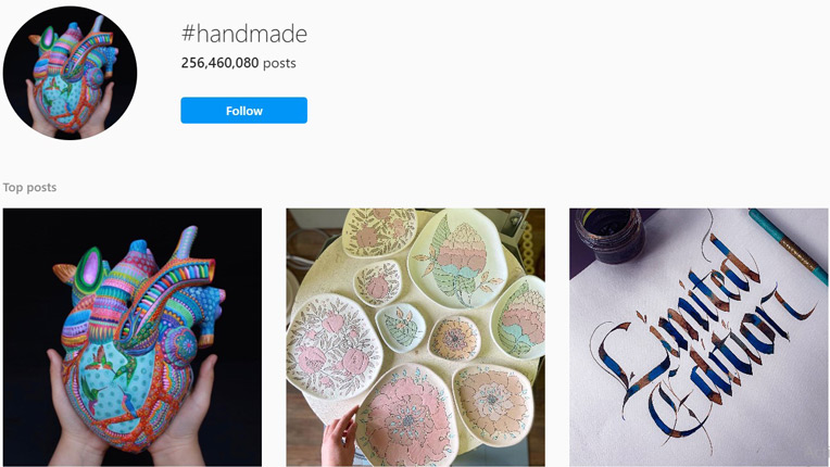 When someone does an Instagram search for “handmade”, Etsy’s image will be part of the results.