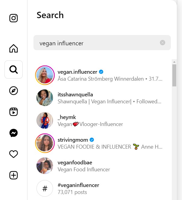 Search for influencers on Instagram