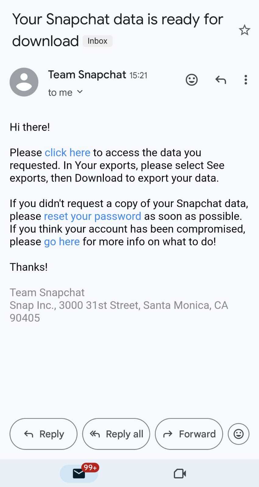 Guide for downloading your Snapchat data
