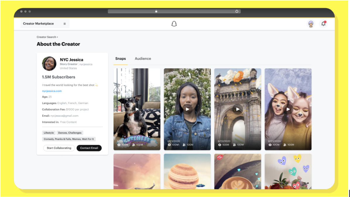Snapchat creator marketplace
