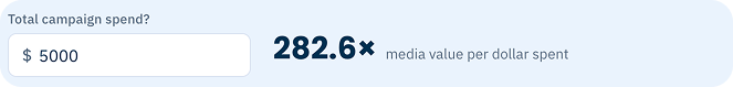 EMV calculator showing estimated media value compared against the total campaign spend as a ratio